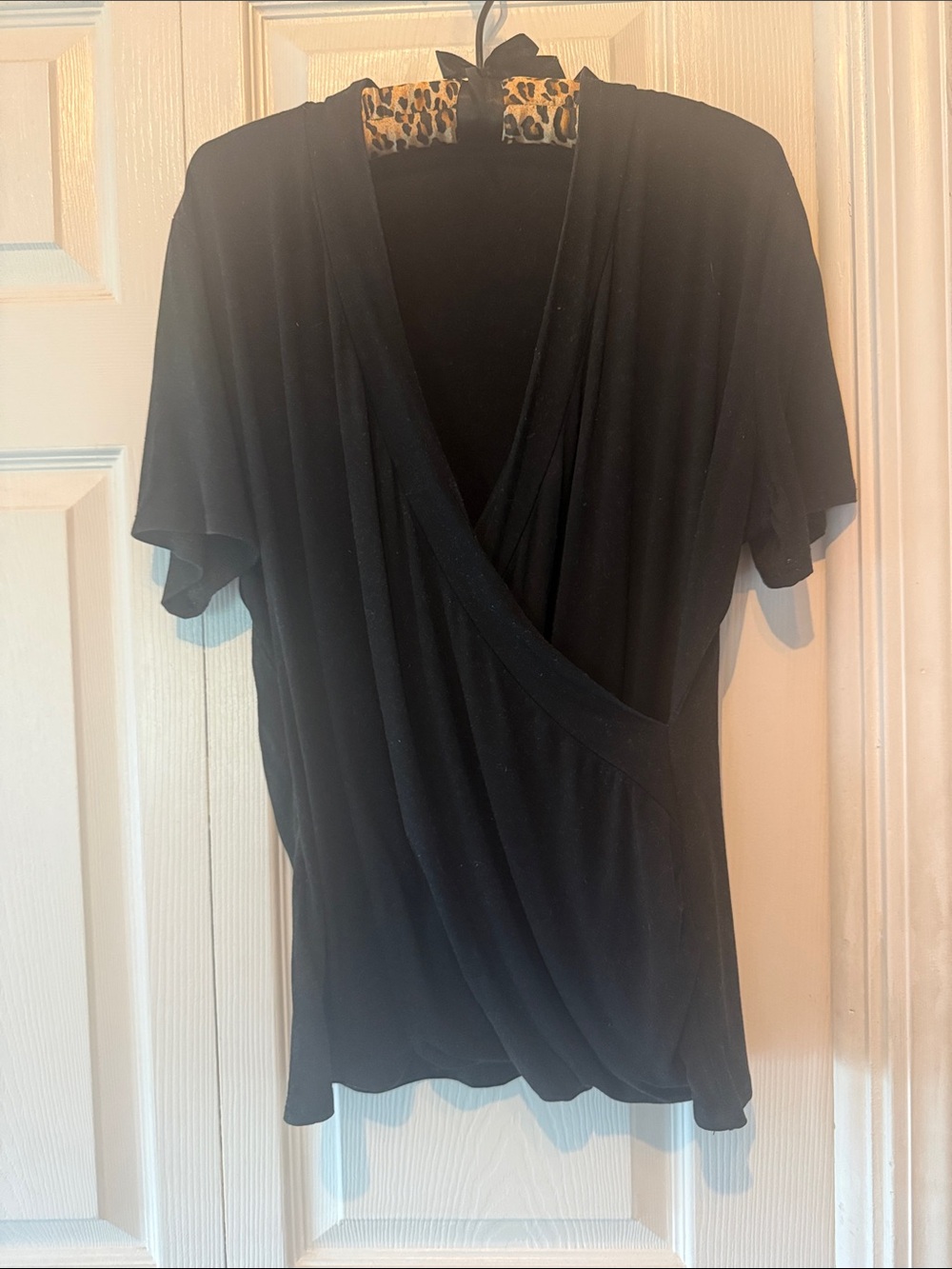 Women's Black Faux-Wrap Short Sleeve Blouse